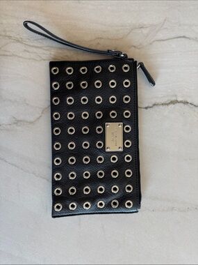 Michael Kors Black Grommet Wristlet Phone Pouch with Silver Hardware